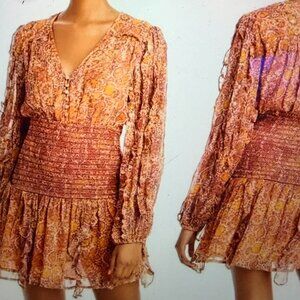 ROCOCO SAND LAR LONG SLEEVE MINI DRESS IN BRONZE ~ NWT